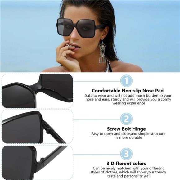 3 Pack Oversized Square Sunglasses for Women Big Large Wide Vintage Shades - Picture 5 of 7